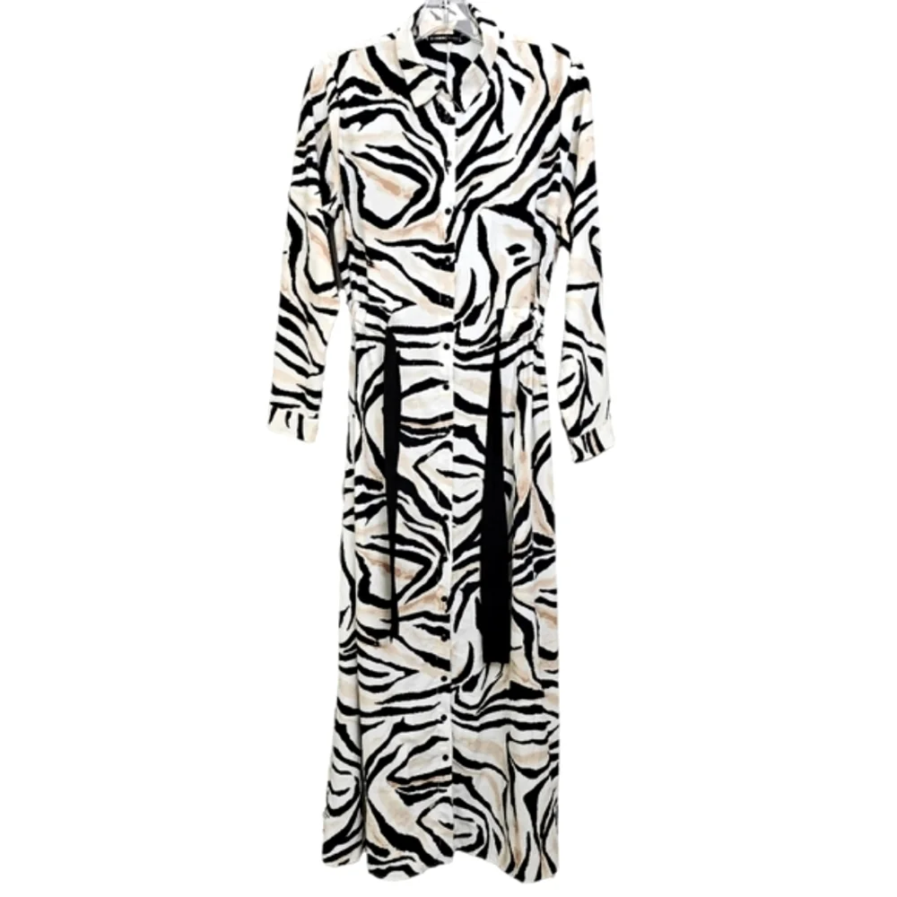 Nwot LC Waikiki Classic Longsleeve White/Black/Tan Animal Print Maxidress - Picture 7 of 16